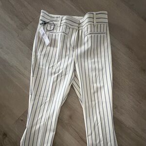 Anthropologie Cream and Blue Striped Women's Pants. New with tags $110